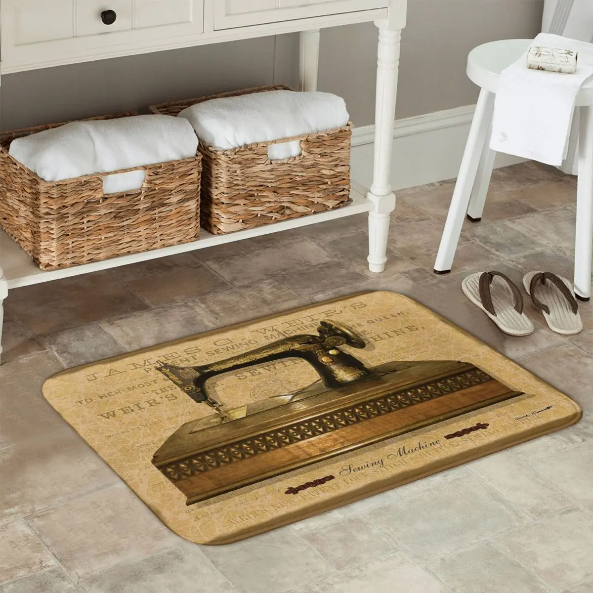 Sewing Machine And Scissor Design Anti-slip Doormat Floor Mat Dust-proo Carpet Rug for Kitchen Entrance Home Bedroom Footpad Mat