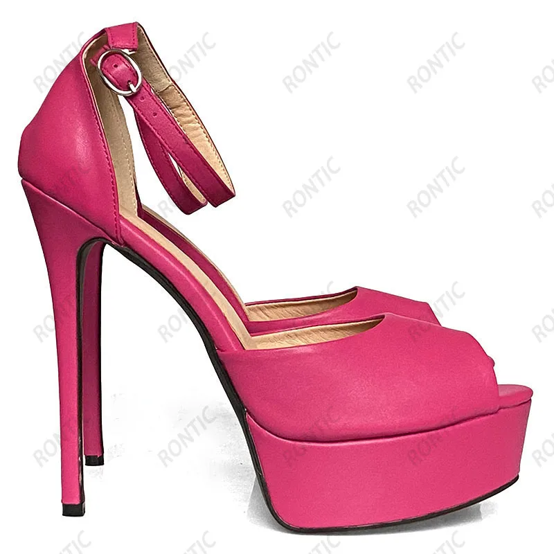 Rontic New Arrival Women Platform Sandals Buckle Strap Sexy Stiletto Heels Peep Toe Black DRESS Shoes US Size 5-20