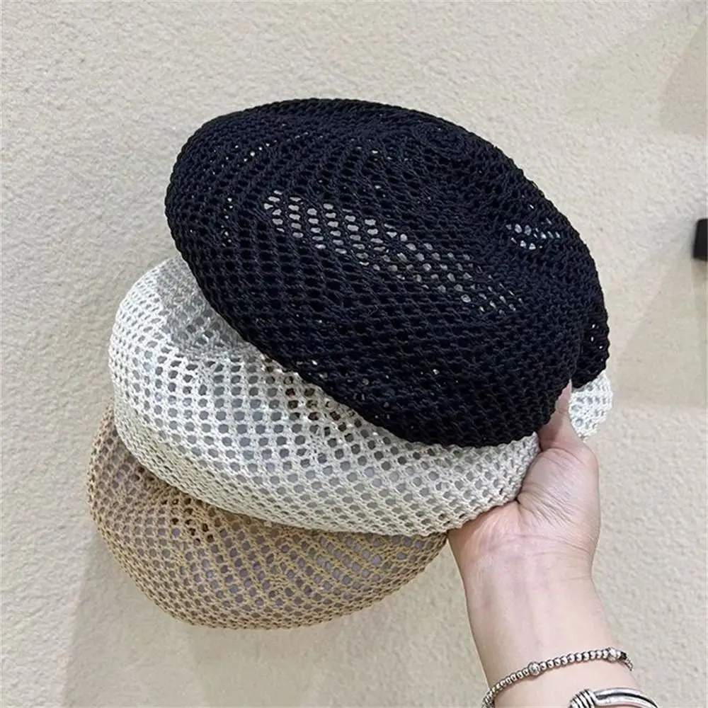 Bérets au crochet vintage pour dames et filles, casquettes en tricot creux, chapeau d'artiste portable réglable, léger et respirant