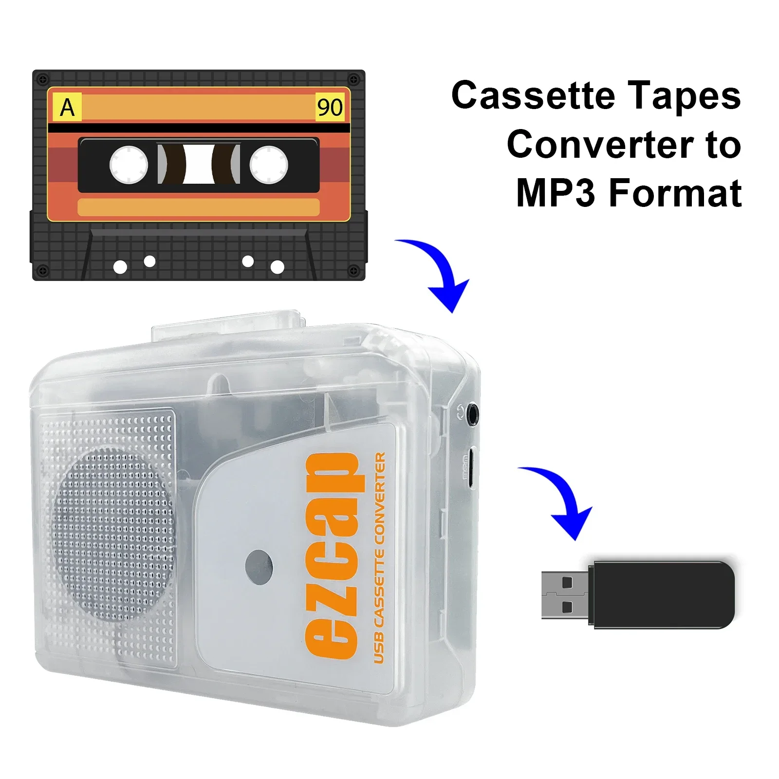 New EZCAP249 USB Cassette Player Walkman Stereo Tape to MP3 Format Converter Audio Music Recorder to MP3 Digital File Converter