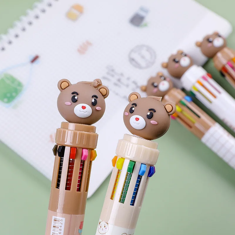 Urso Dos Desenhos Animados Grosso Silicone Caneta Esferográfica, Caneta Multicolor, Material Escolar e de Escritório, Papelaria Presente, 10 Cores, Kawaii, 30Pcs