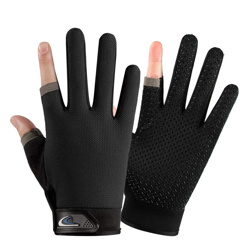 

Men's Fishing Gloves Anti-UV Cycling Women Two Finger Cut Male Touch Screen Angling Anti-Slip Breathable Fitness Gloves