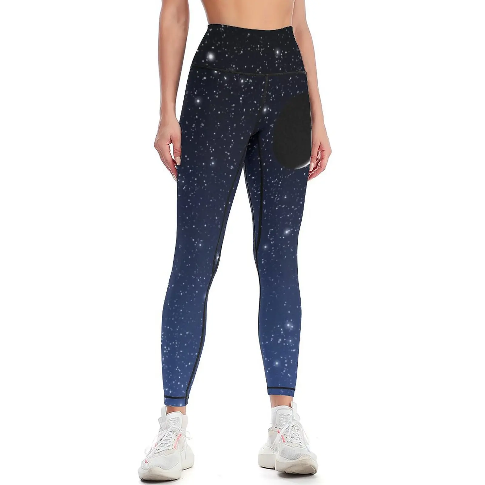 Stars and Crescent Moon, Deep Blue to Black Leggings Pants sport active wear legings for fitness Womens Leggings