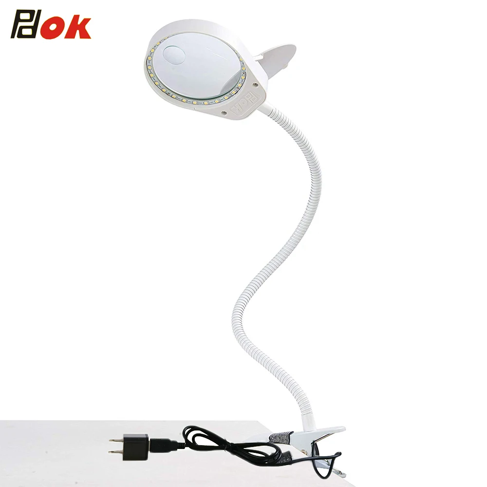 

3x10x Illuminated Reading Magnifier Lamp with Bendable Gooseneck Clip Magnifying Glass 38 LED light Portable Gripping Magnifier