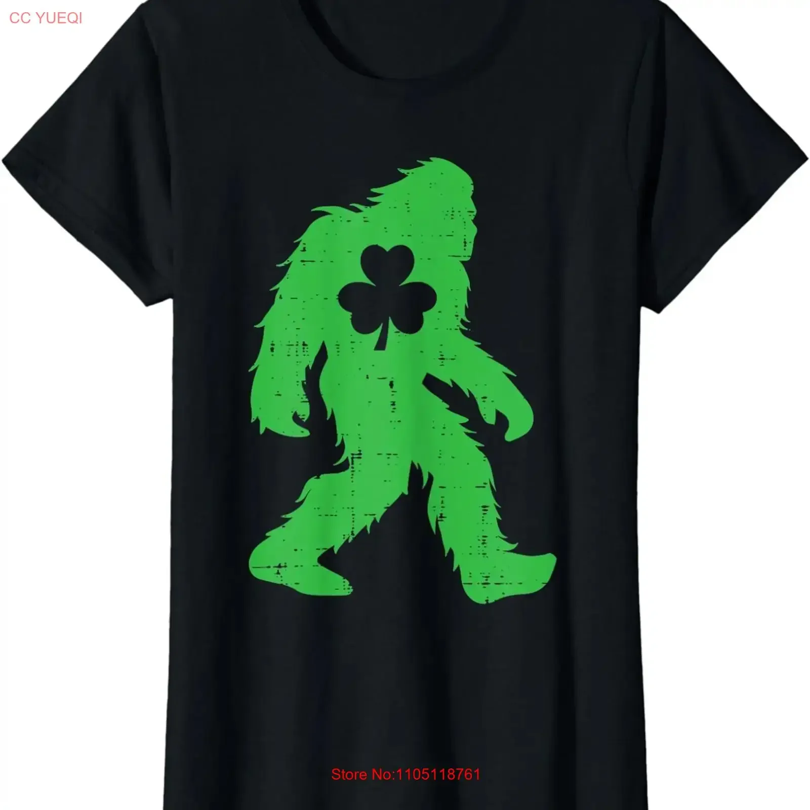 St Patricks Day Bigfoot Sasquatch Shamrock Ladies' Crewneck T Shirt long or short sleeves vintage Washed Stretched Soft