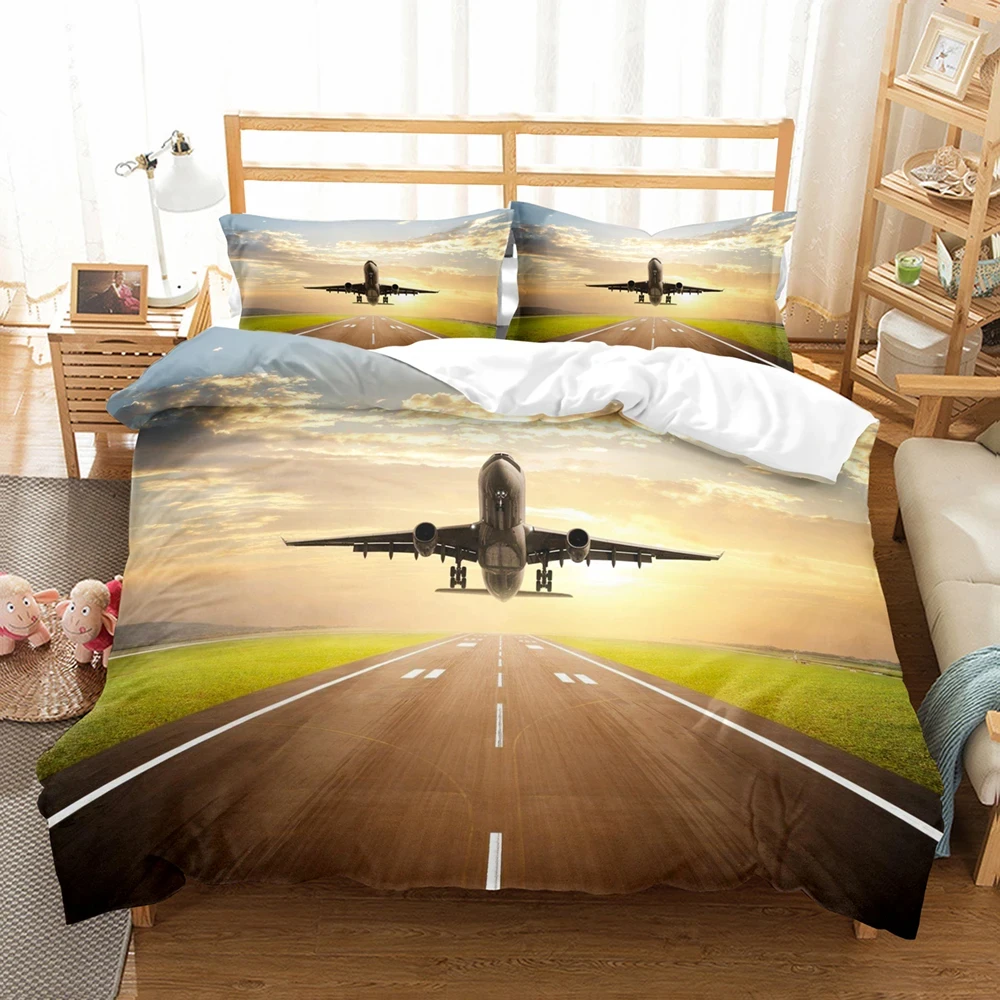 Airplane Blue Sky Printed 3D Bed Linen Queen Size Bedding for Boys Kids Aircraft Duvet Cover Set Planes Home Textile De Bedding