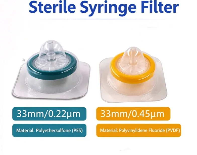Disposable Sterile Syringe Filter PVDF /PES membrane Diameter 33mm, Pore size 0.22um
