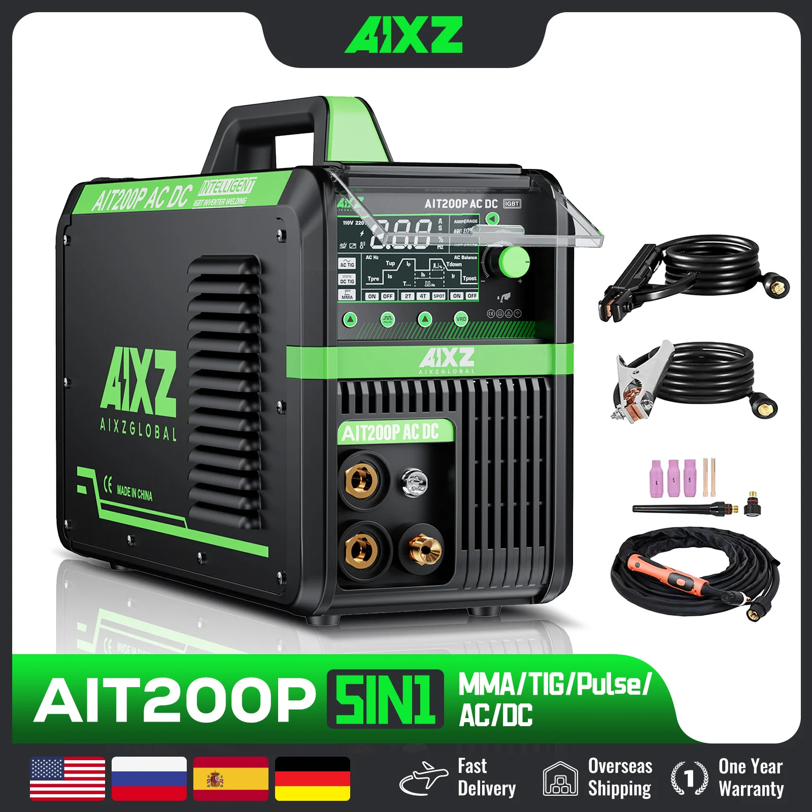 AIXZ HF TIG Welding Machine 200A AIT200P AC DC Welder With Pulse 5 in 1 IGBT Inverter ARC Stick Welder Spot TIG Aluminum Welder