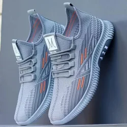 2023Summer Mens Lace Up Running Shoes Casual Flats Sneaker Shoe Male Lightweight Knitting Breathable Soft Bottom Anti-slip Shoes