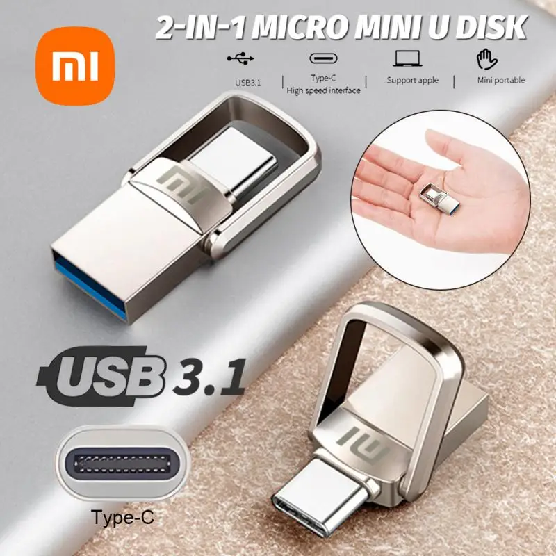 Original XIAOMI 2TB USB 3.1 Flash Drive Metal U Disk 2 IN 1 OTG 1024GB 128GB 512gb 1TB Pen Drives Memory Stick Type C Adapter