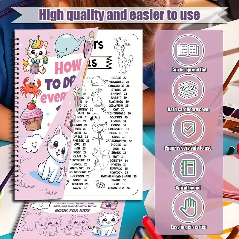 How To Draw Anything Coloring Book 300 Cute Animal Food Exquisite Creative Pattern Drawing Book Gift for Kids Drawing Beginners