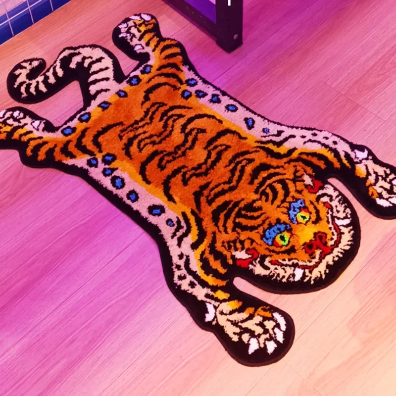 

Nordic Tiger Rug Flocking Carpet Soft Animal Plush Tufting Carpets Living Room Floor Mat Anti Slip Absorbent Bedside Carpet