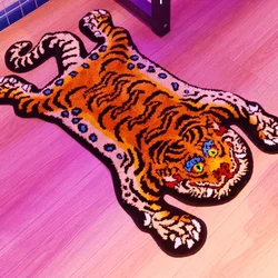북유럽 호랑이 러그 플록 카펫, 부드러운 동물 봉제 터프팅 카펫, 거실 바닥 매트, 미끄럼 방지 흡수성 침대 옆 카펫