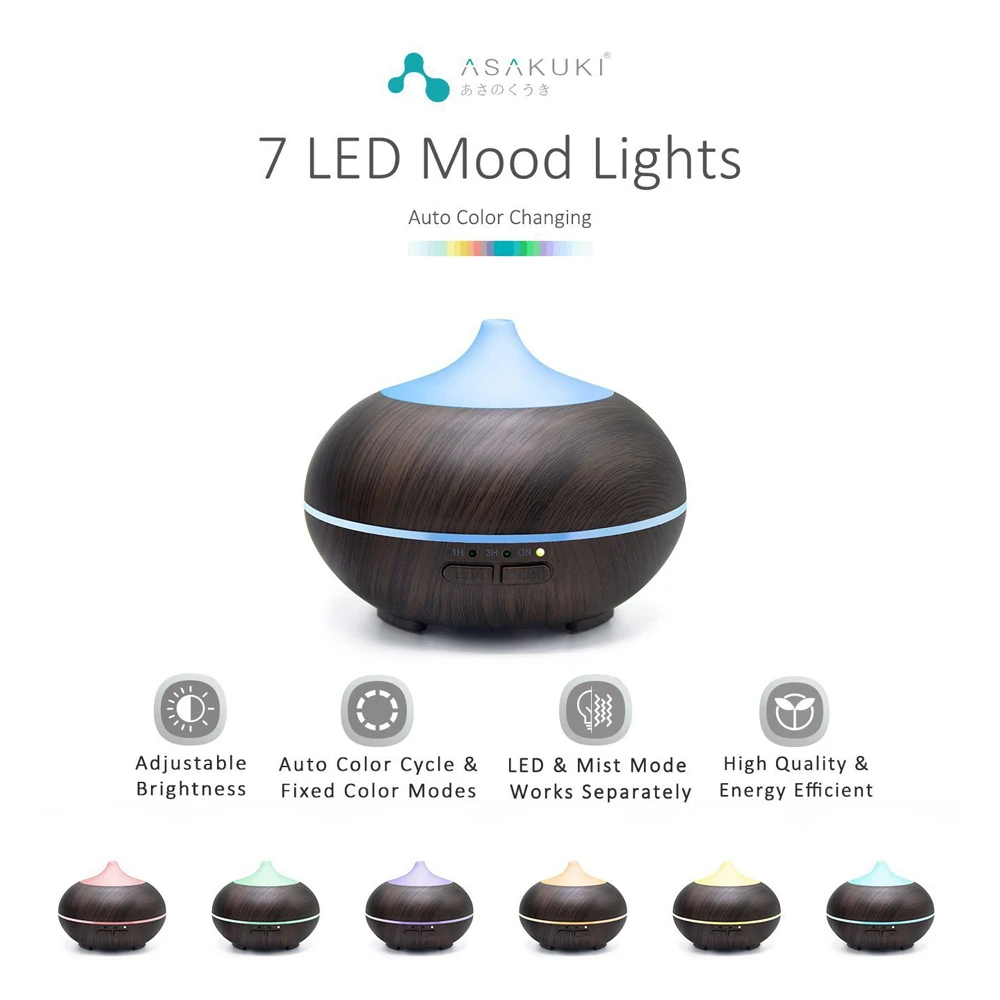 Ultrasonic Aromatherapy Diffuser with 7 Colors, 3 Timer Settings, Ideal for , Office, Bedroom, Large Rooms