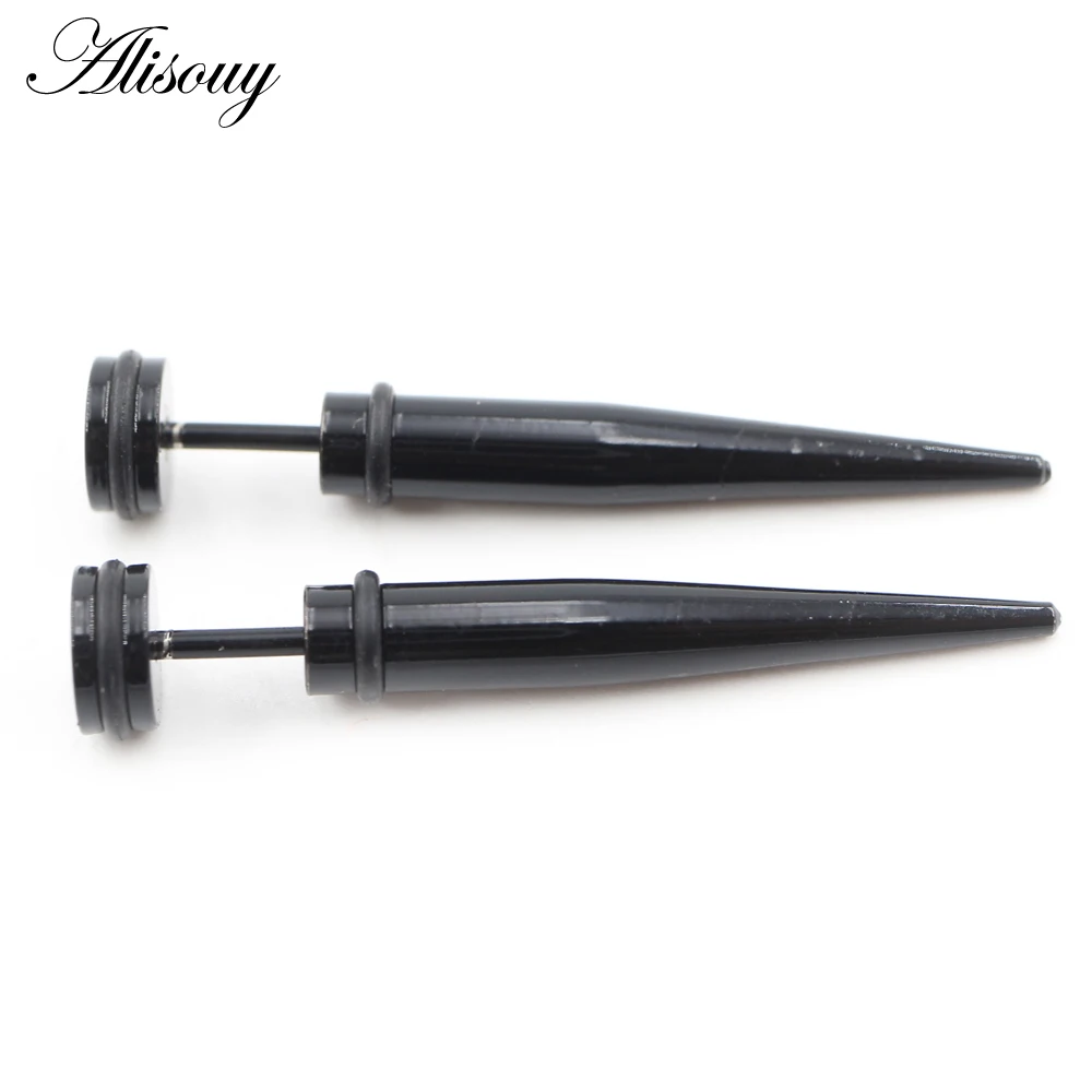 Alisouy 2pcs Pink Blue Color Stainless Steel HipHop Punk Pointed Cone Spike Tip Girls Boys Men Women Piercing Ear Stud Earrings