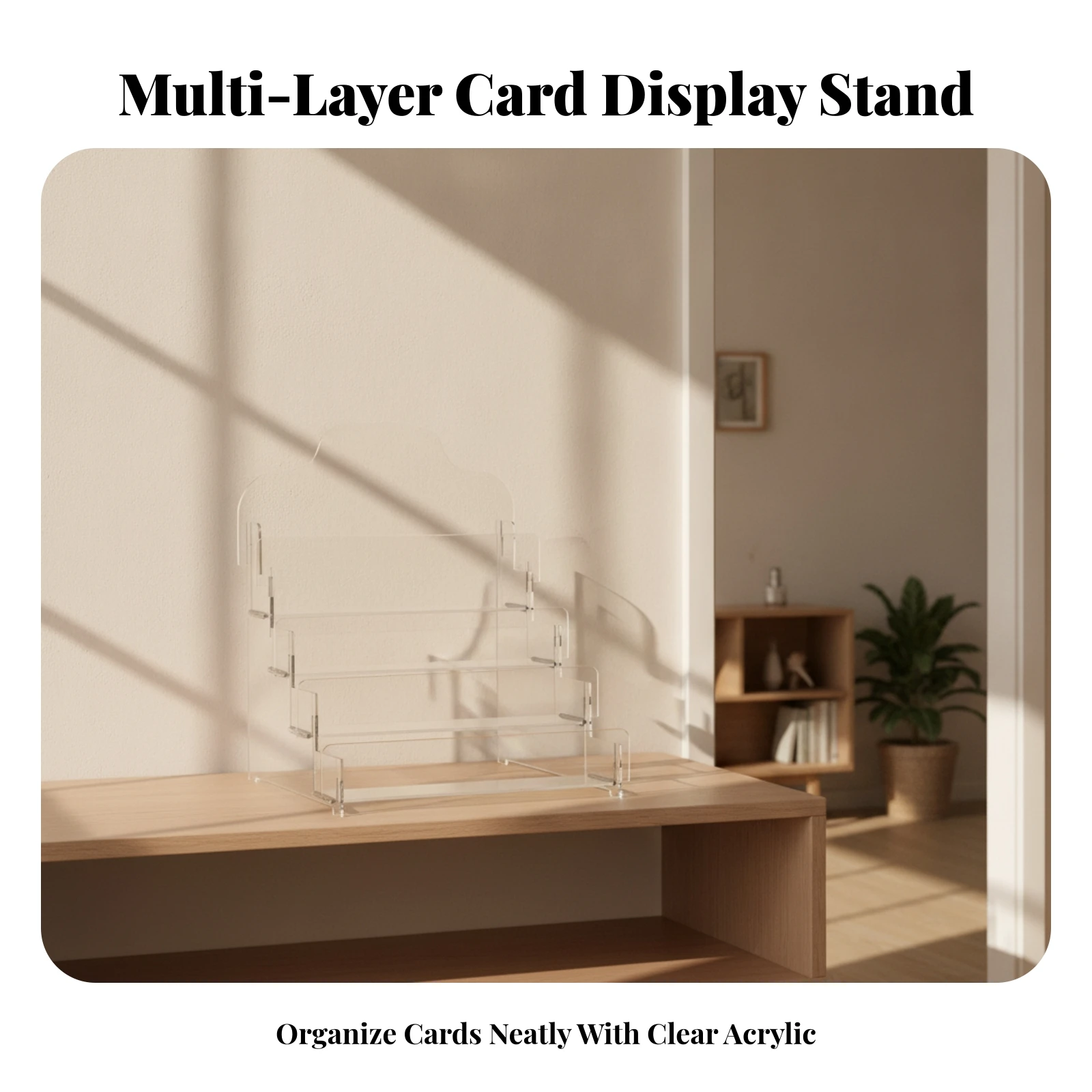4-Tier Tiered Card Stand Removable Safeguarding Film Greeting Card Display Rack Multi-Purpose Postcard Display Rack