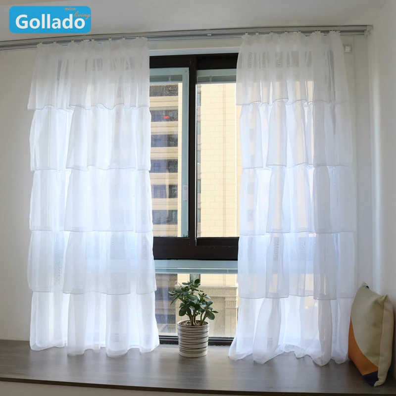 Fashion Maiden Ruffle Style Window Curtains Sheer Voile Bedroom Curtain Panels Party Drapes 2Panels