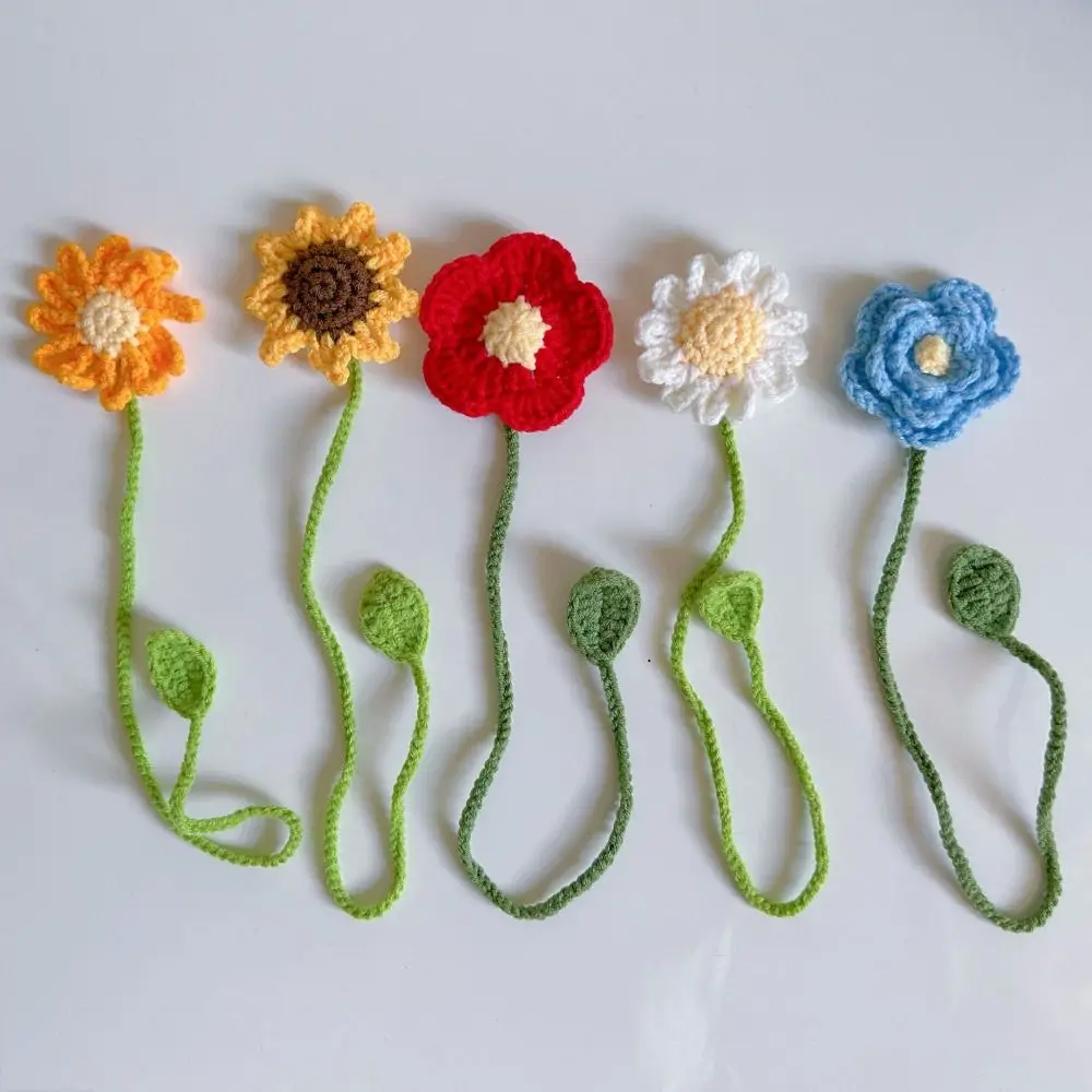 INS Handmade Knitted Bookmark Unique Belt Floral Pendants Daisy Flower Page Marker Crochet Book Marker Book Lovers