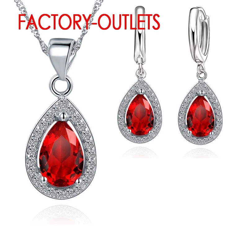 Fashion Jewelry Set Genuine 925 Sterling Silver Crystal Water Drop Design Female Party Engagement  Wholesale All Compatible