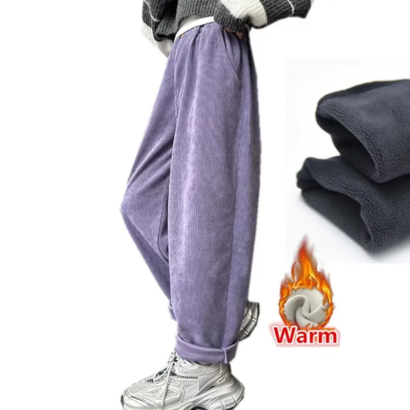 

Kids Winter Fleece-Lined Pants for Girls Thick Warm Teenager Thermal Sweatpants Casual Child Straight Fit Trousers Age 5-14 Y