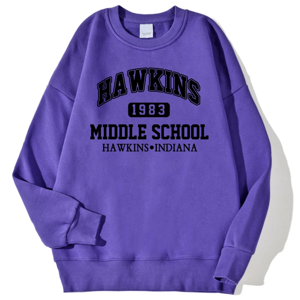 Hawkins 1983 Middle School Printing Men\'S Sweatshirts Fashion Casual Hoody Loose Crewneck Pullover Autumn Fleece Streetwears