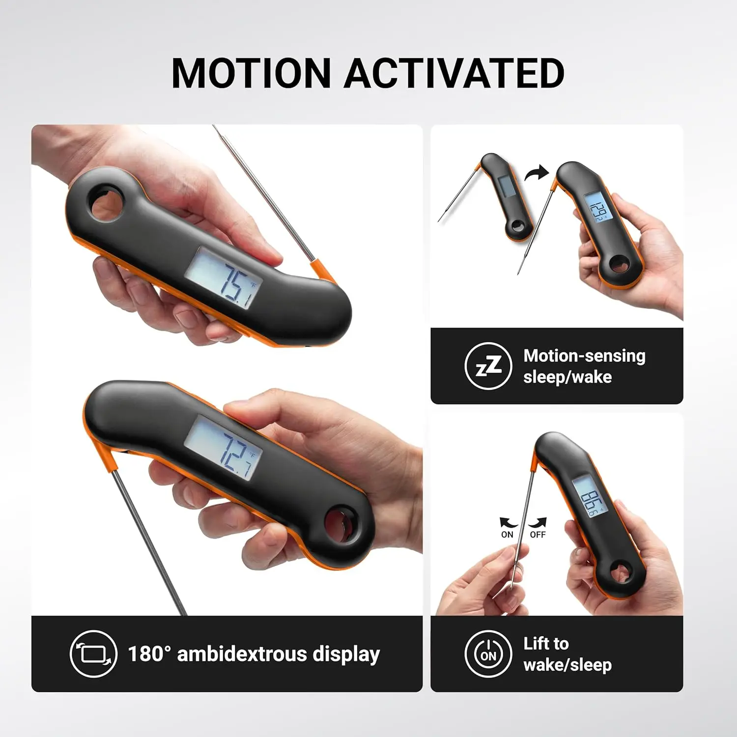 Instant Read Meat Thermometer, 0.5 Sec Accuracy, IP67 Waterproof, Backlit Display for BBQ Grill Cooking
