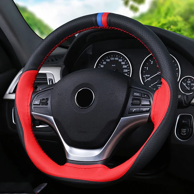 Anti-slip Soft Artificial Leather Car Steering Wheel Cover 38cm steering-wheel With Needles And Thread Auto Interior Accessories