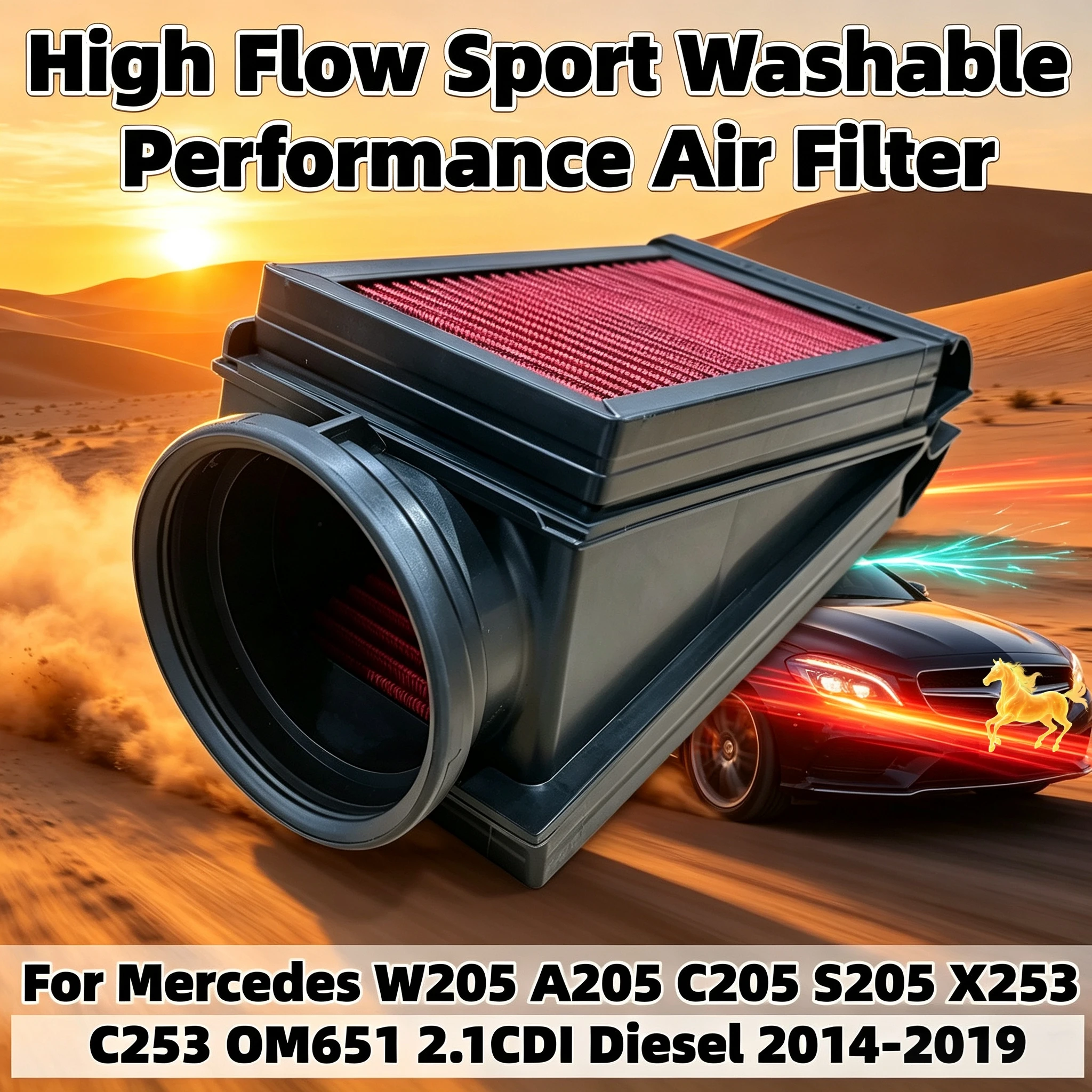High Flow Washable Performance Air Filter For Mercedes W205 A205 C205 S205 X253 C253 OM651 2.1CDI Diesel 2014-2019 A6510940404