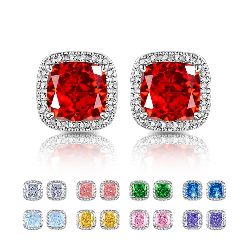 

925 Sterling Silver Exquisite Small Square Bag with Zircon Elegant Luxury Women's Stud Earrings Wedding Engagement