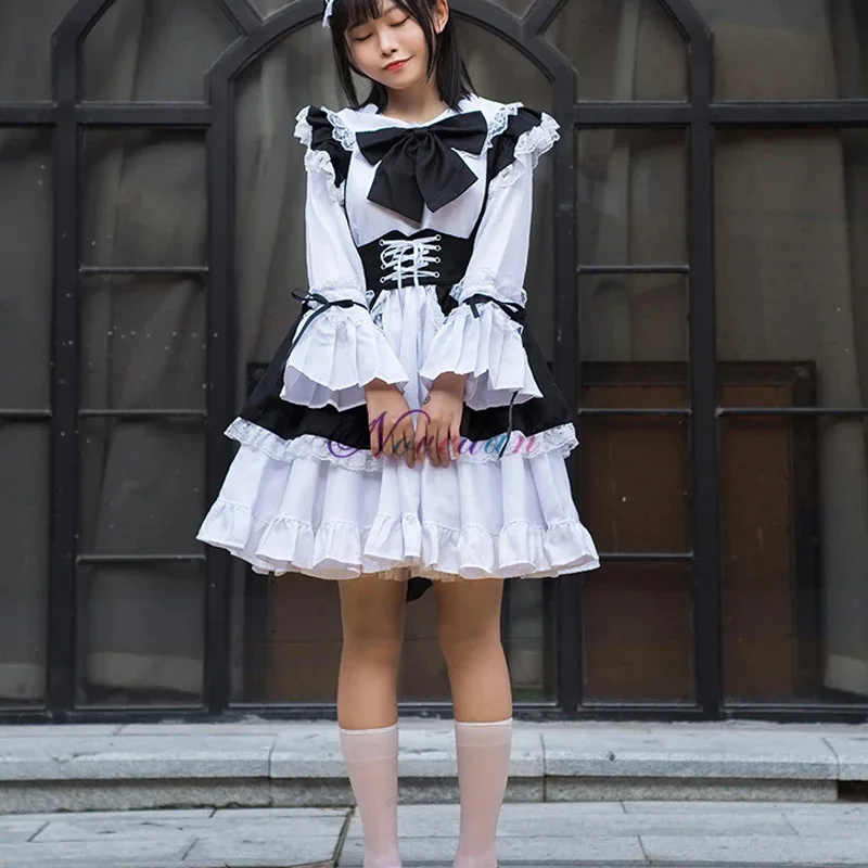 Traje de sirvienta para hombre y mujer, vestido sexy de anime con delantal blanco y negro, vestidos góticos dulces de Lolita, disfraz de cosplay