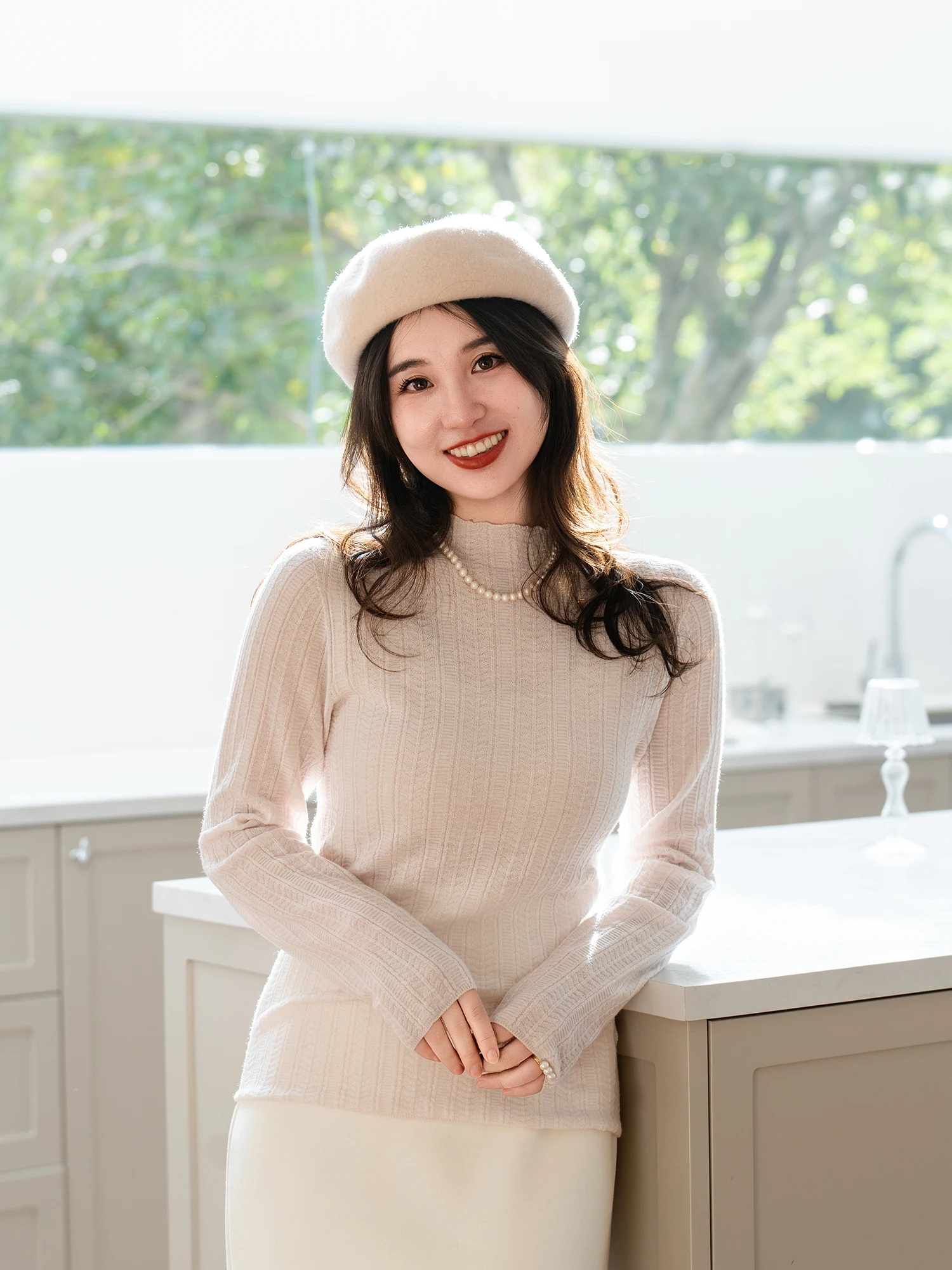 

Apipedr Pearl Fiber Wool Blend Slim Fit Knitwear Underwear Sweater Sli Base Layer Long Sve Winter Women's Top