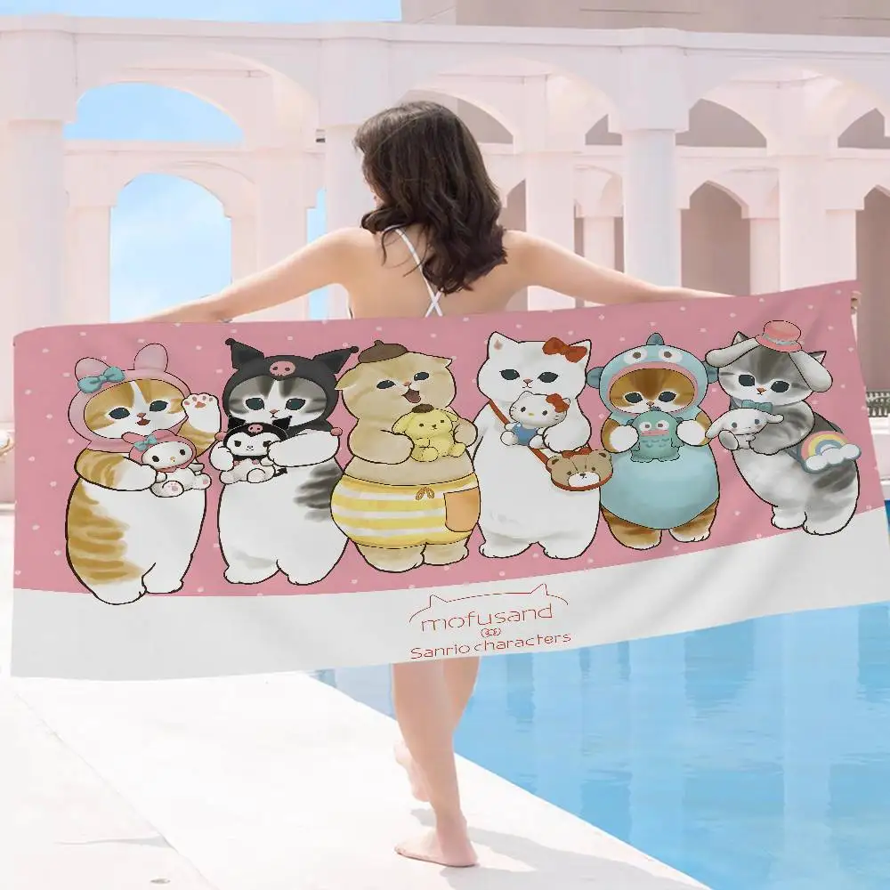 Funny Cat M-Mofusand Anime Microfiber Blanket Quick Drying Beach Towels Oversized Printing Super Absorbent Pool Towel Blanket