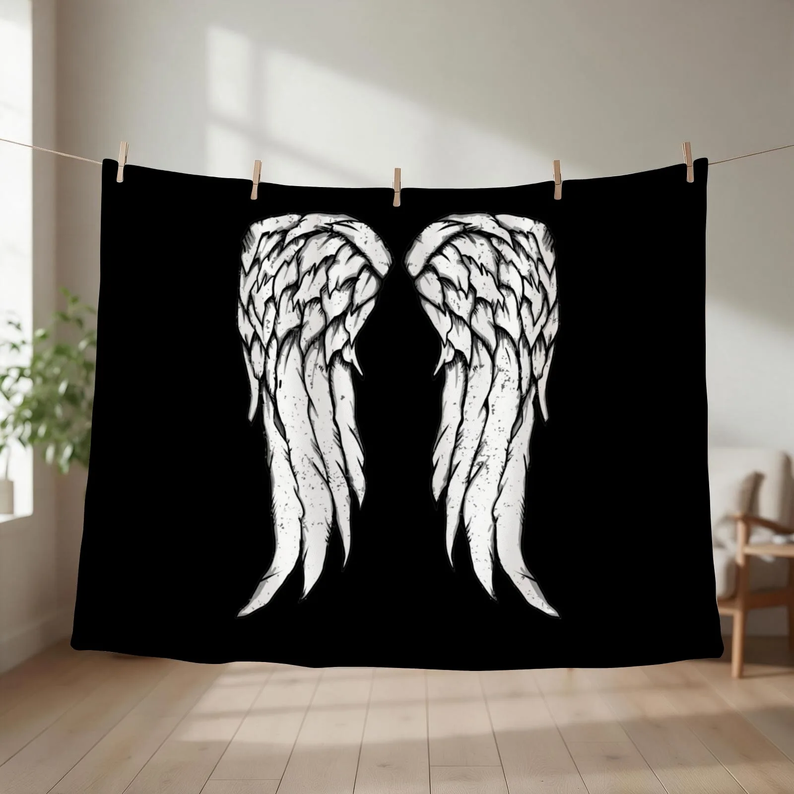 Daryl Dixon Wings - Zombie Throw Blanket couch cozy soft plush fuzzy picnic outdoor blanket