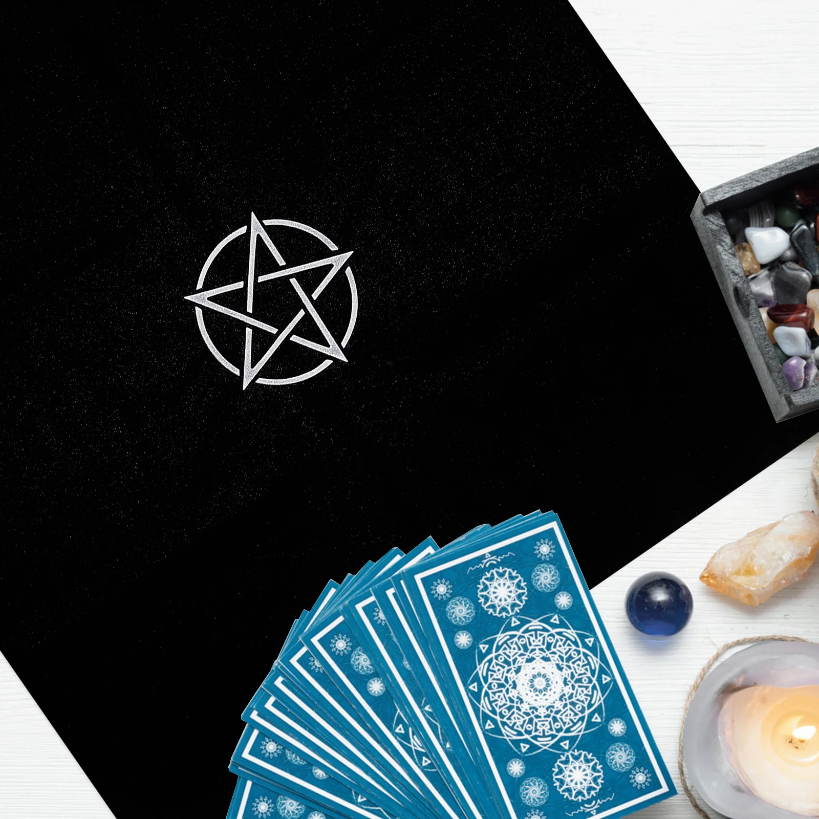 Black Tarot Tablecloth Deck Decor Pentacle Decoration Checkered Game Divination Pagan