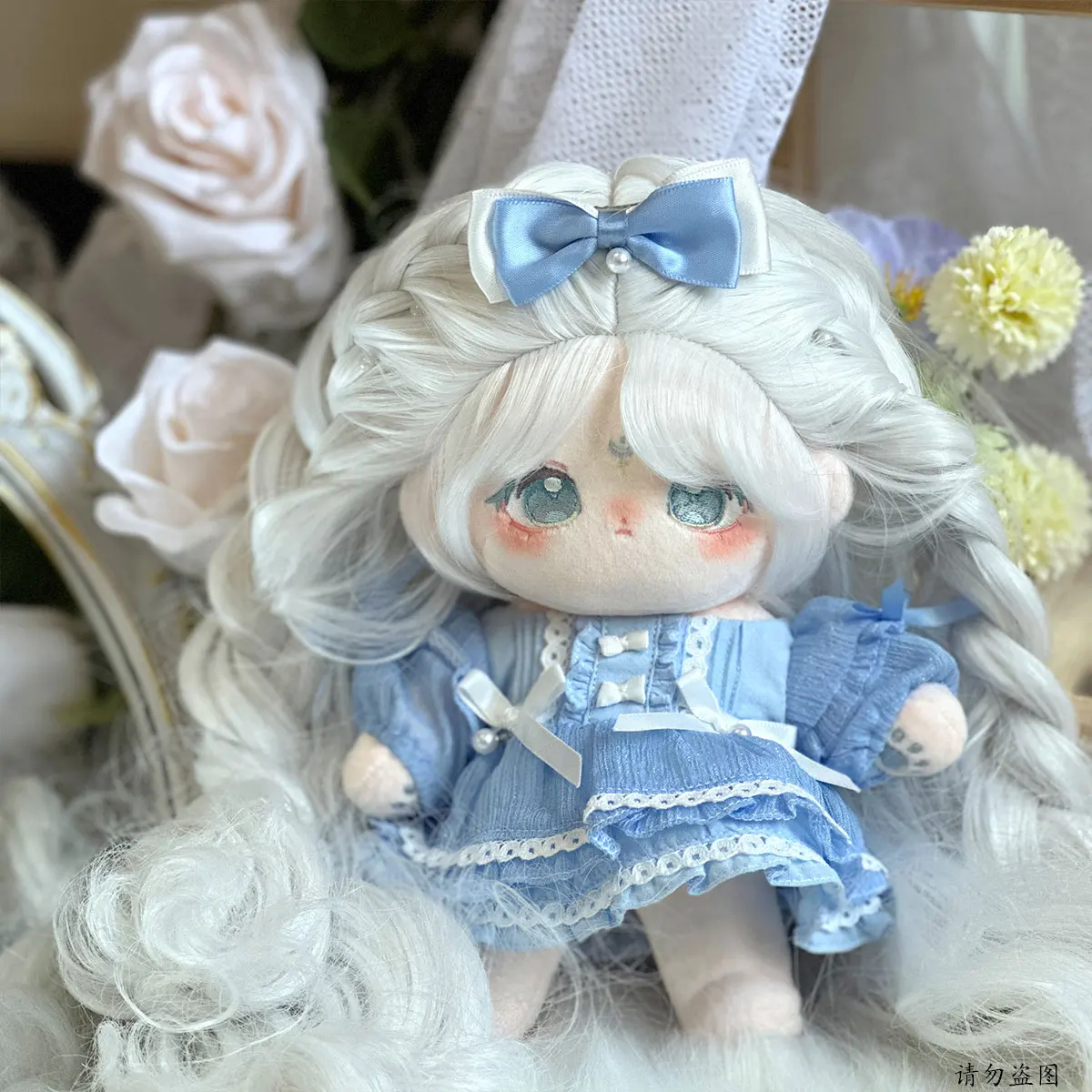 Épingle à cheveux perle de larmes bleues pour enfants, vêtements de beurre, princesse française, jupe douce, peluche en peluche, accessoires de jouet d'anime, 10cm, 20cm