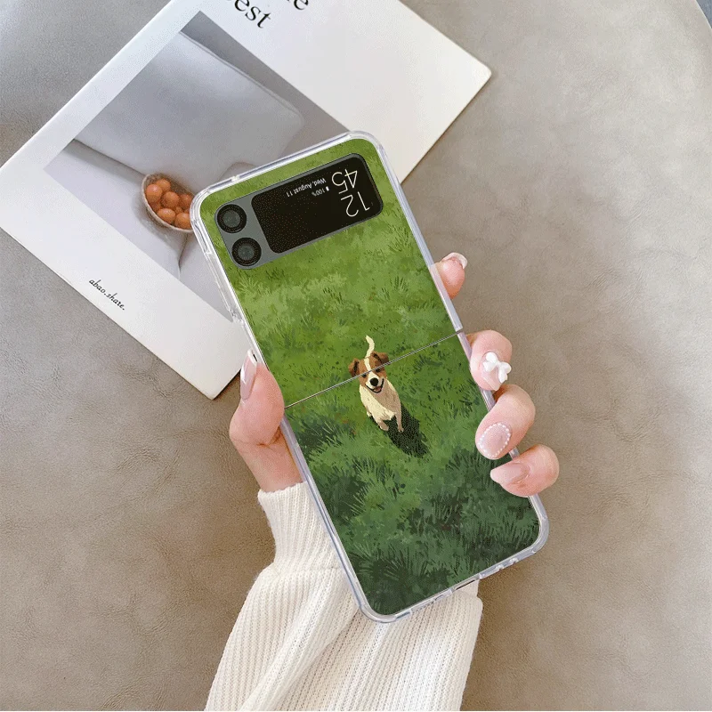 مضحك زهرة جميلة الكلب الكرتون نمط واضح قضية الهاتف لسامسونج غالاكسي Z فليب 7 فليب 6 4 3 غطاء قابل للطي ل Z Flip7 Flip5 #5