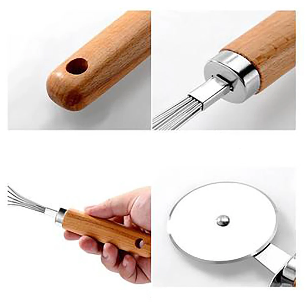 Drmfiy 1Pcs Wooden Handle Gadgets Small Kitchen Utensils Set Baking Pizza Cheese Knife Stainless Steel Egg Beater Kitchen Access