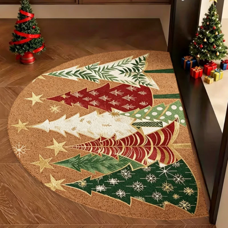 VIKAMA Christmas Nutcracker Rug Three Soldiers Half Round Doormat Brown Semicircle Small Area Rug 2027 Christmas Home Decor