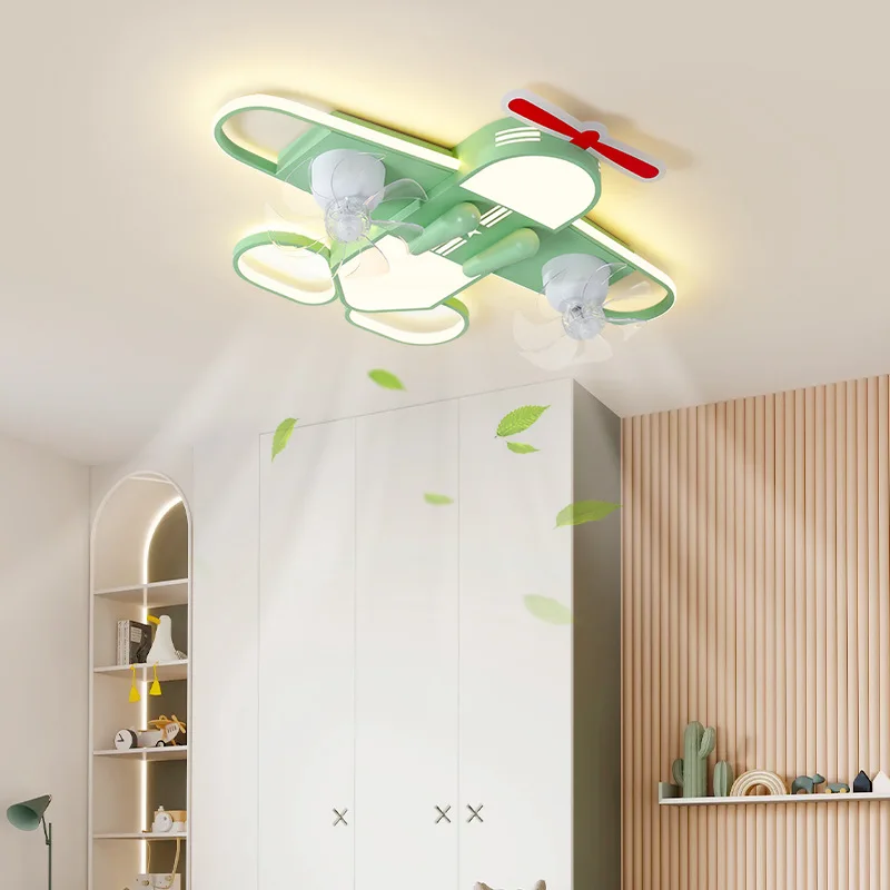

Modern Creative Iron Airplane Shape Ceiling Fan Light Boys and Girls Bedroom Personalized Bedroom Room Decor Eye Protection Lamp