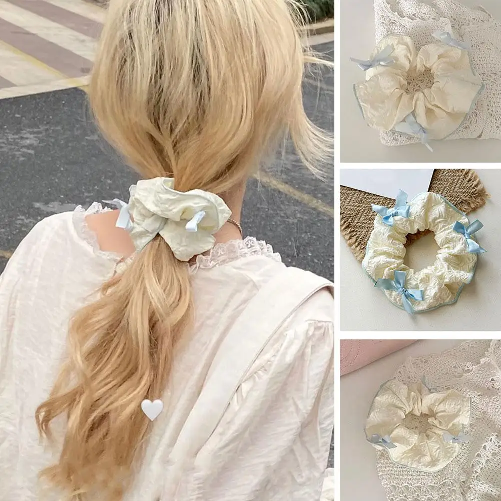 新しいヘアバンドコットンリネン中空刺繍白大腸ヘアバンド弓髪弾性ポニーテールホルダーファッションヘアロープ