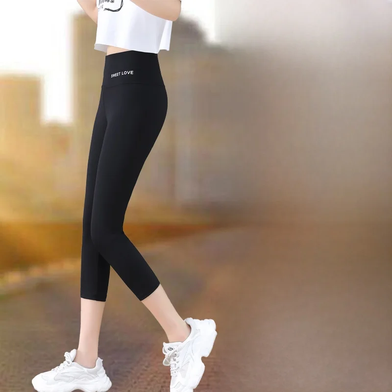 

Женские летние тонкие леггинсы для йоги с высокой талией, с узором под кожу, непрозрачные, укороченные (7/8), из нейлона и спандекса