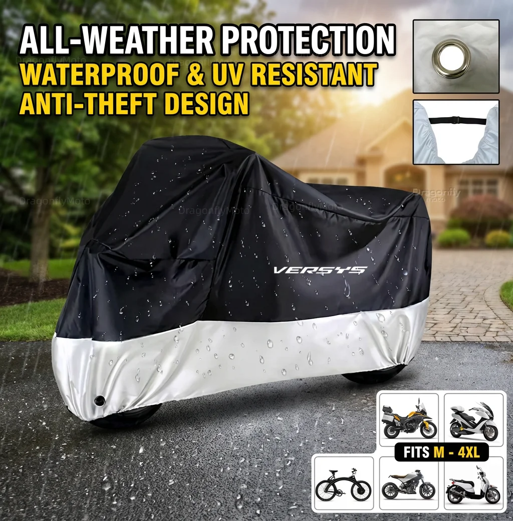 

For Kawasaki Versys 650 300 300X 1000 X300 2015-2022 All Season Motorcycle Cover Silver Black Waterproof Dustproof UV Protection