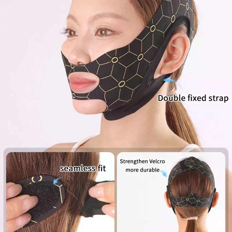 Maschera elastica a forma di V Cintura a doppia pressione Maschera per scolpire il viso Riduttore a doppio mento Fasciatura dimagrante per il viso Jawline Dispositivi per il lifting del viso