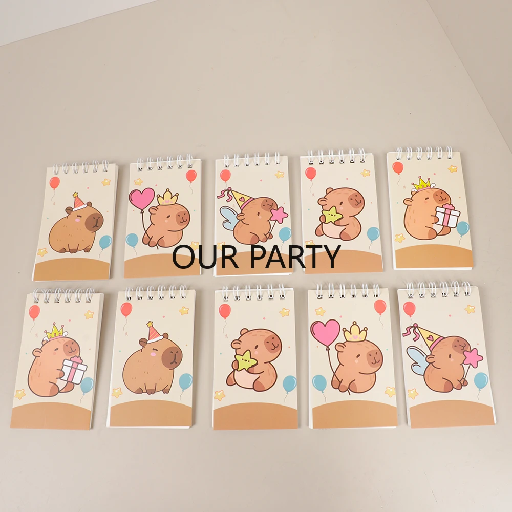 10Pcs Cartoon Animal Capybara Theme Portable Coil Notebook Mini Notepad for Kids Birthday Party Favors Back To School Rewards view 2