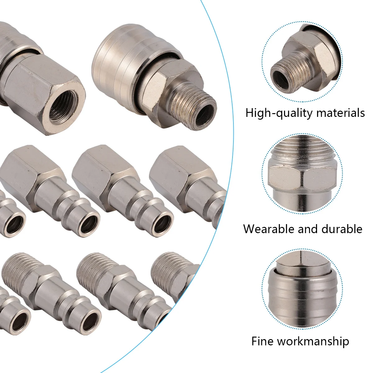 

Pneumatic Connector Fittings Quick Release Coupler Hose Compressor Connectors Swivel Fittings Easy Install Nickel