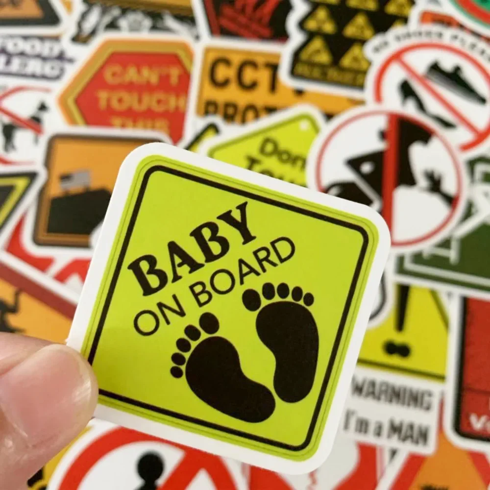 50PCS Warning Stickers Danger Banning Skateboard Fridge Guitar Laptop Motorcycle Travel Classic Toy Cool Decals StickerRemovable