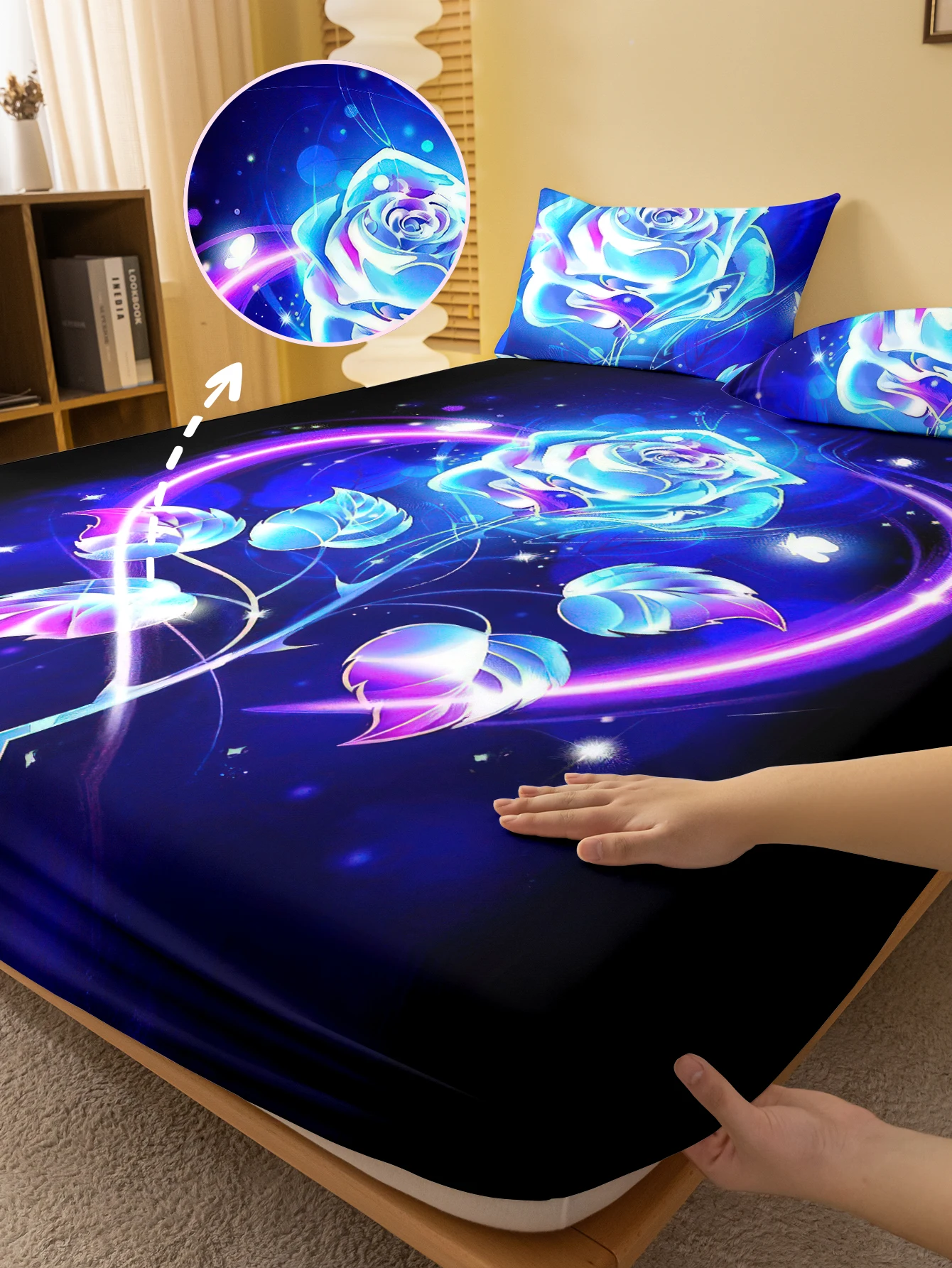 1 Sábana bajera esmerilada con estampado digital Simple y moderna, funda de cama estampada para dormitorio, ropa de cama (sin funda de almohada)