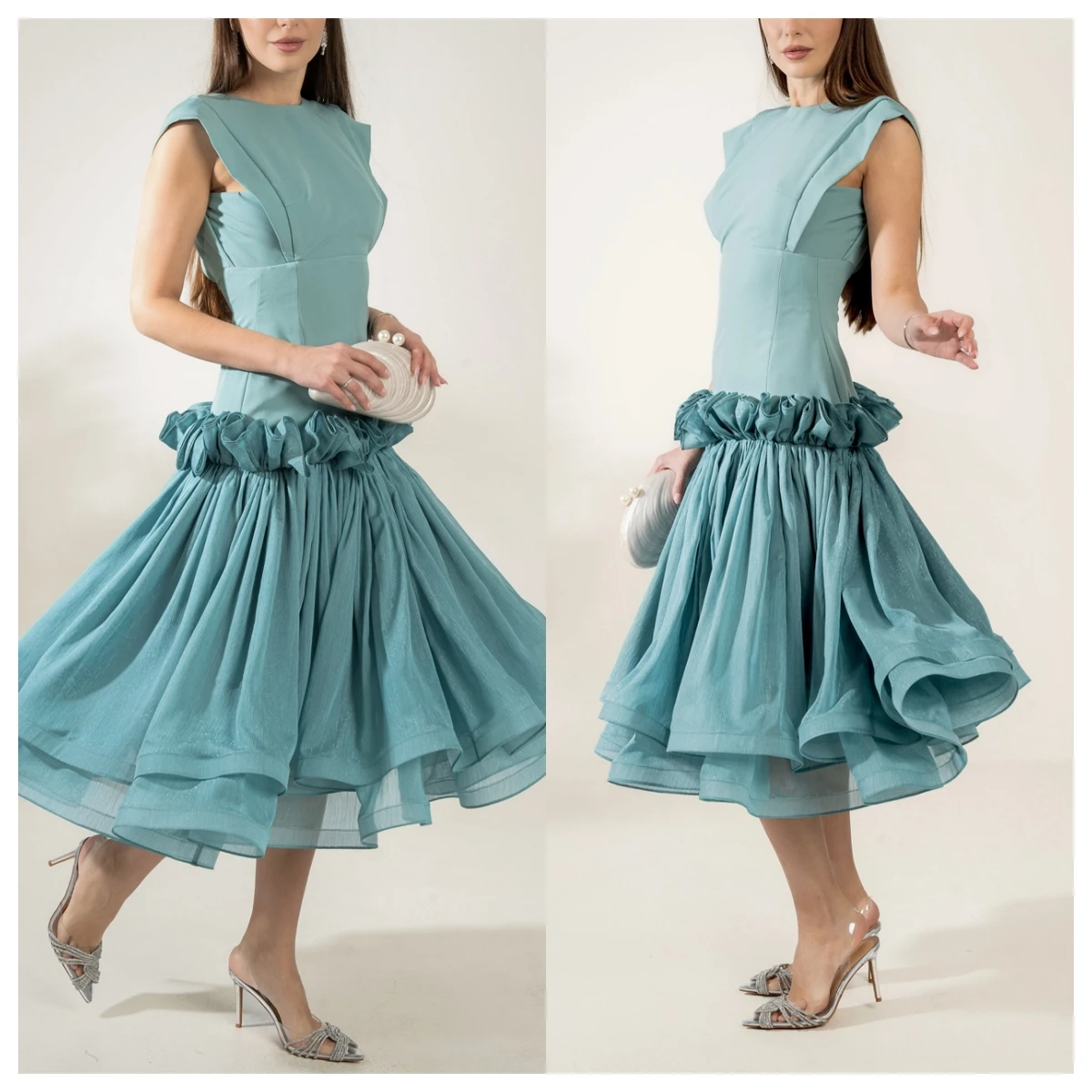 

Customized Modern Blue Tulle Evening Dress O-Neck Sleeveless Special Occasion Gowns Homecoming Dress High Quality Temperament