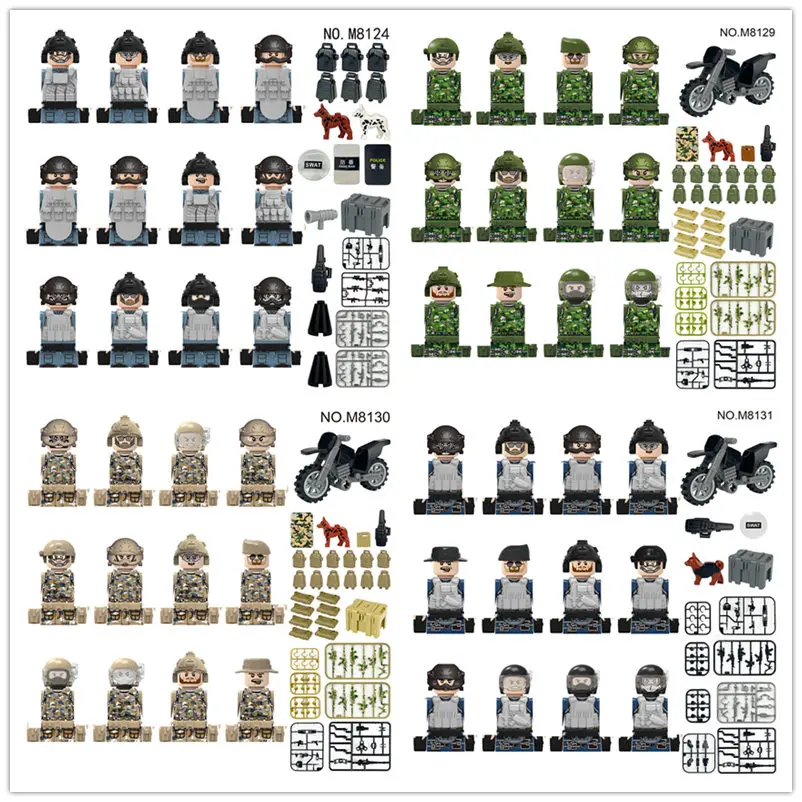 NO.1817 Militay Force minifigures Building Blocks Special Weapons Tactics Army action figure Kids Assemble SWAT Mini Bricks Toys