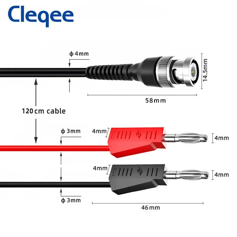 Cleqee P1009 BNC to 4mm Banana Plug Test Lead Dual Stackable Plug BNC Q9 Oscilloscope Probe Cable 120cm Wire